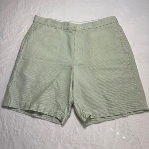 Brooks Brothers Shorts Mens 36 Green White Seersucker Flat Front Shorts